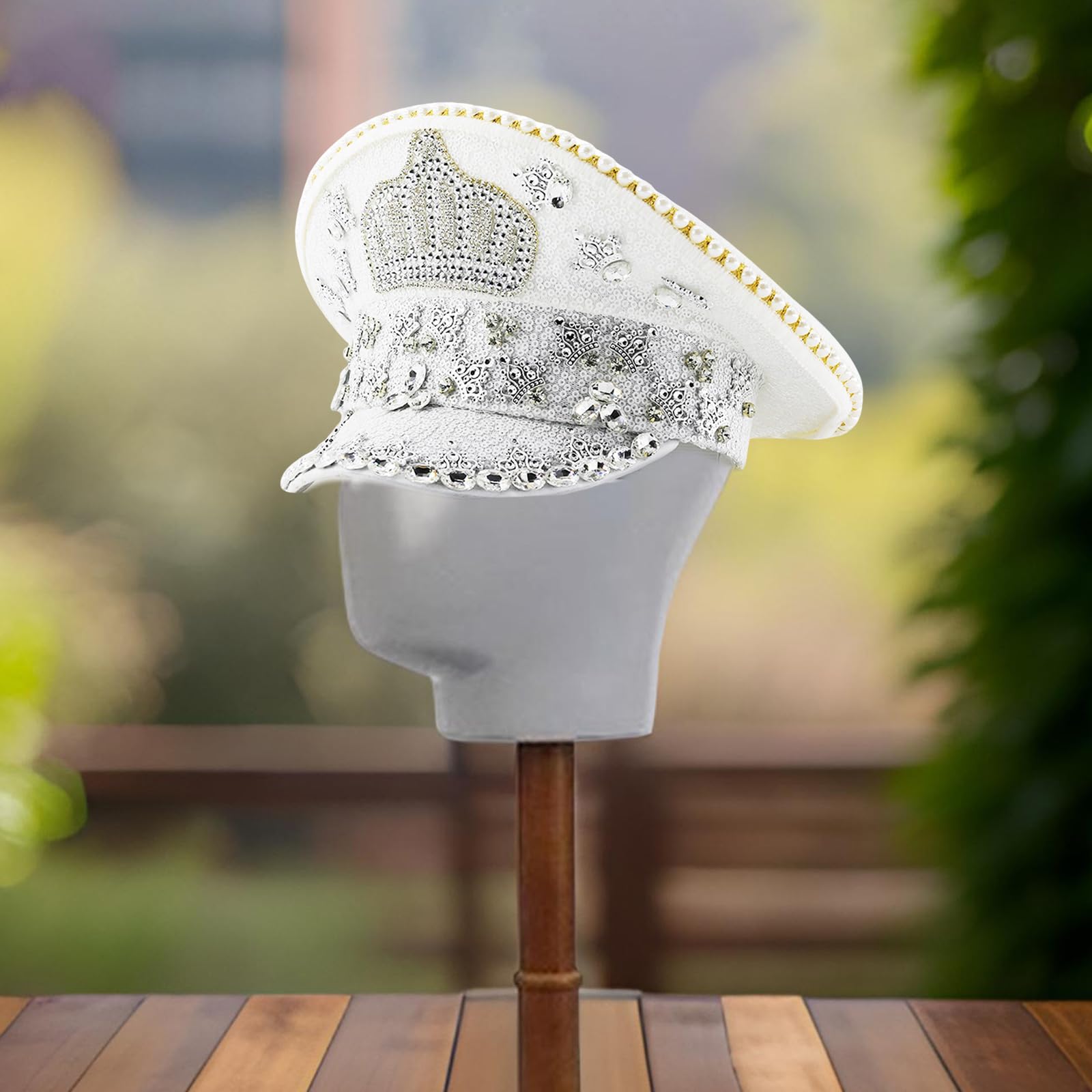 Couronne de capitaine en strass brillants pour festival de musique, bal masqué, fête, chapeau de mariée, chapeau plat pour jeu de rôle, couronnes en strass