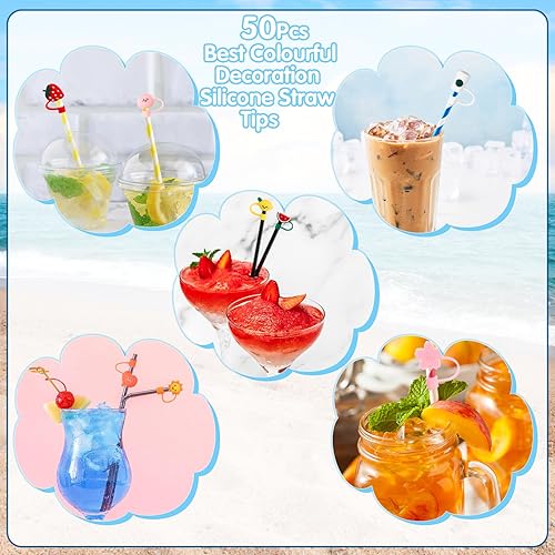 Miniatura 4 de Dandat 50 fundas de silicona para popotes, reutilizables, lindos tapones para pajilla, adorables tapones a prueba de polvo para 0.236-0.315 in, 25