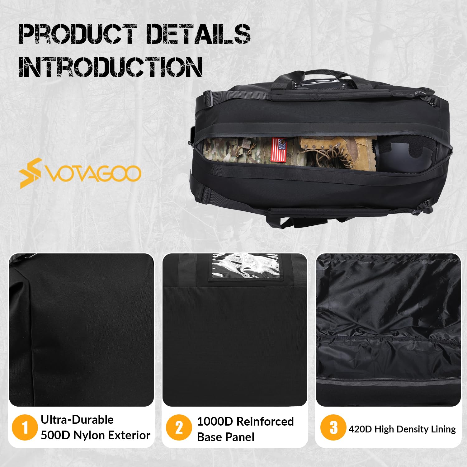 Borsa tattica per il tetto, 130 l, per il trasporto, borsa da viaggio, borsa da viaggio, per tiro, campeggio, escursionismo (nero)