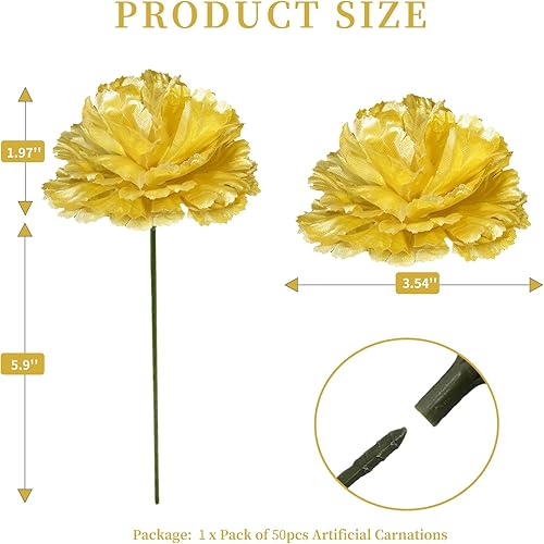 Miniatura 5 de Eternal Blossom Flor de clavel de seda, 50 flores artificiales, utilizada para decoración de bodas, flores hechas a mano, flores de clavel de 3.5