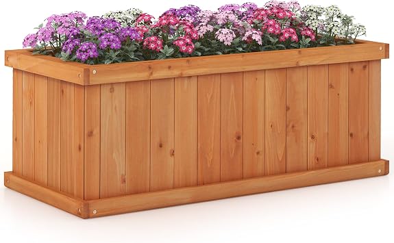 S AFSTAR Raised Garden Bed, 31 X 14 X 12 Fir Wood Rectangle Planter Box W/4 Drainage Holes & Detachable Base Plate, Raised Bed Planter Kit Box, Indoor & Outdoor Container for Patio Backyard