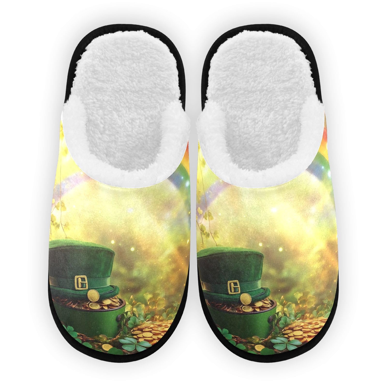 SPRIPORT St Patricks Rainbow Hat Green Soft Fabric Spa Slippers for Women Men Washable Reusable Guest House Slippers with Non Slip Soles Travel Slippers for Hotel Travel Indoor Party Bedroom M