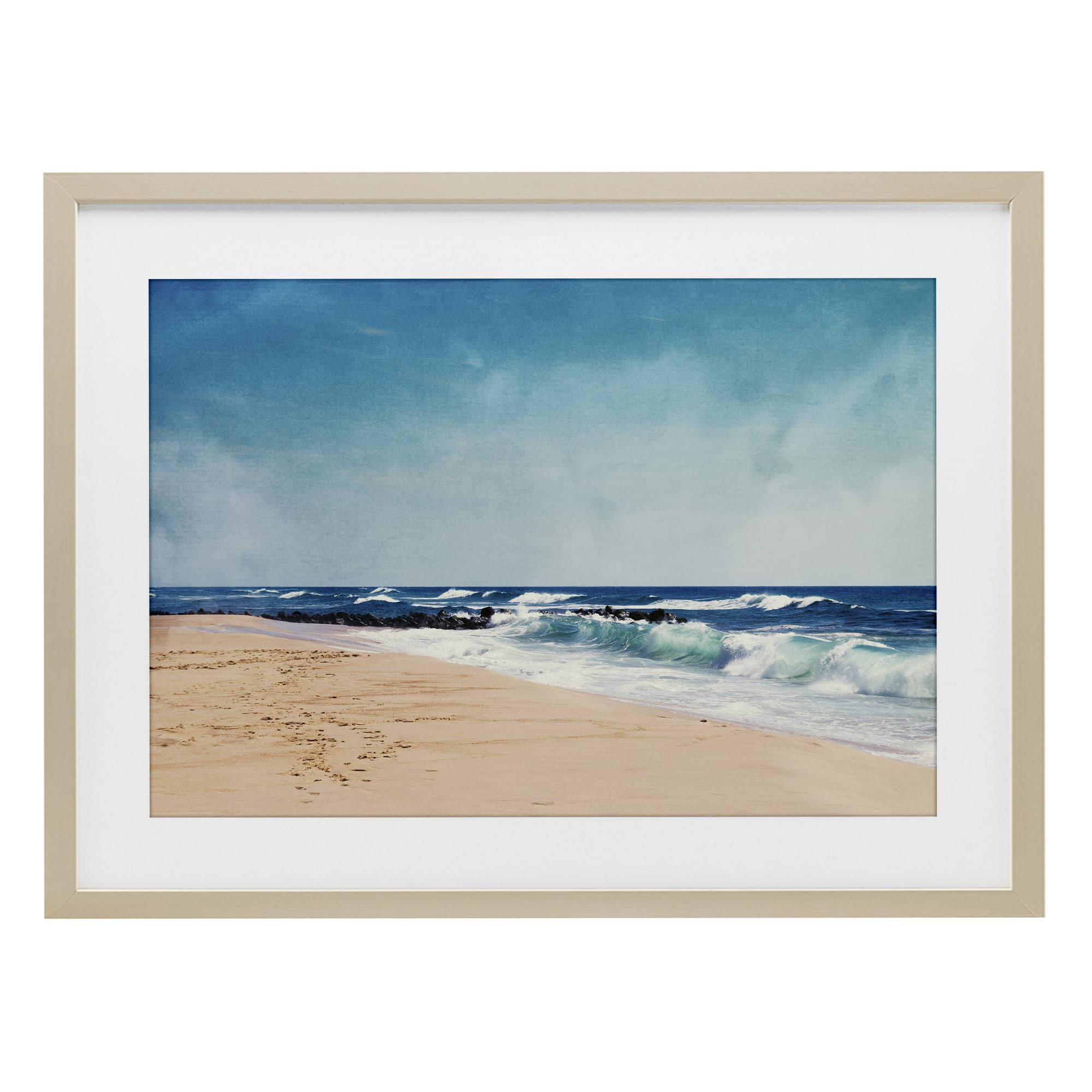Stupell Industries Harvest Pine (Textured) Atlantic Waves Shoreline Coastal, 17 X 23 Inch Framed Print Under Glass