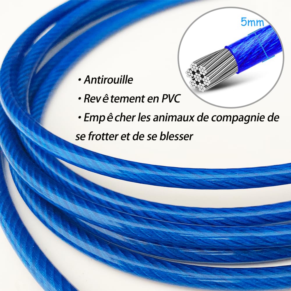 300CM Dog Tie Out Cable, Blue, 300CM-Buffer Spring - Image 2