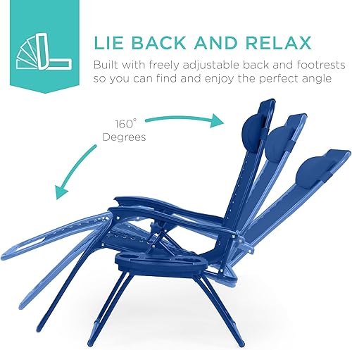 Miniatura 142 de Best Choice Products Juego de 2 sillas reclinables ajustables de malla de acero con gravedad cero con almohadas y bandejas portavasos, color arena