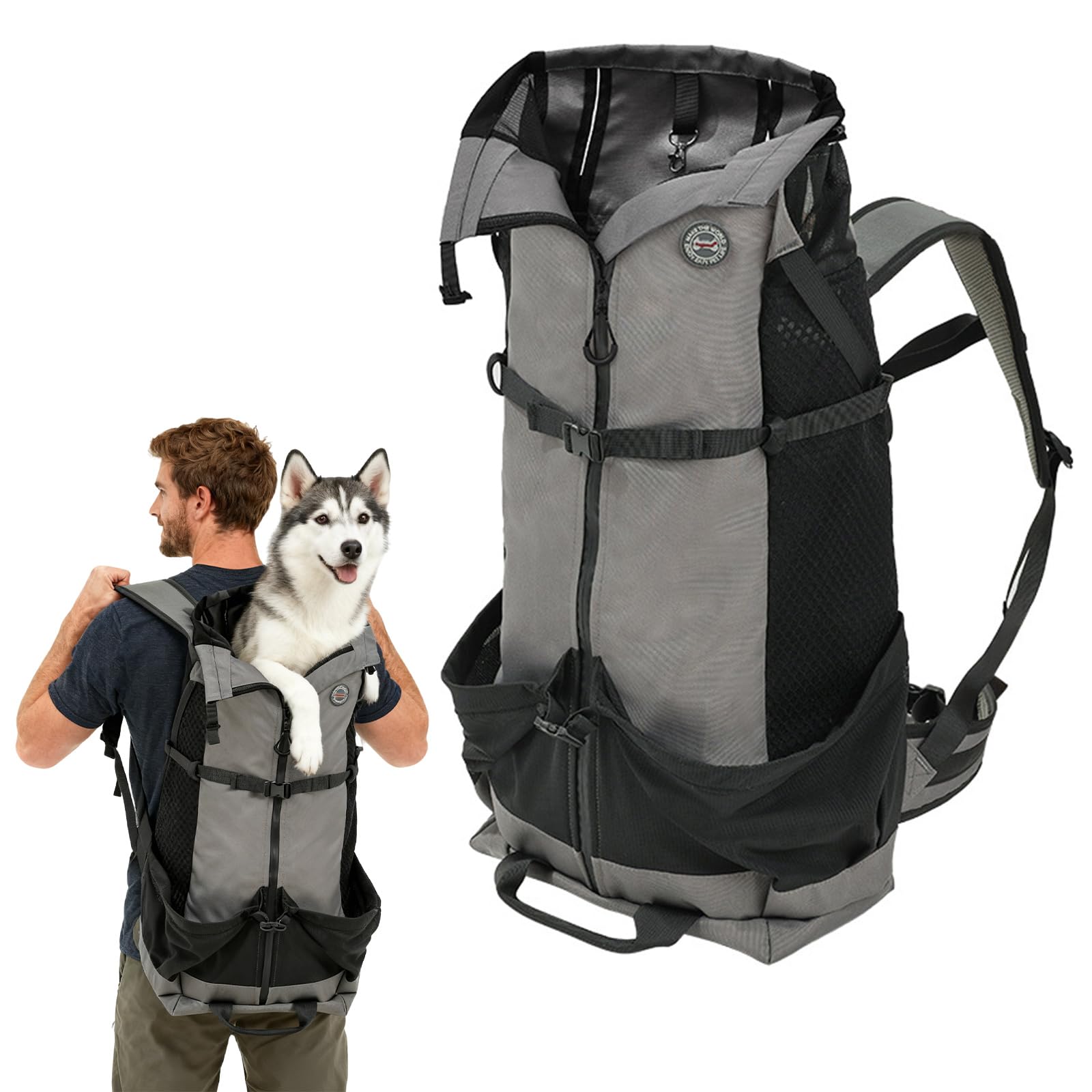 PETCUTE Pet Backpack,Portable Breathable Cat Backpack with Waterproof Lining, Hands Free Dog Carrier with Safety Harness,Hard Bottom,for Travel Hiking Climbing Walking Outdoor