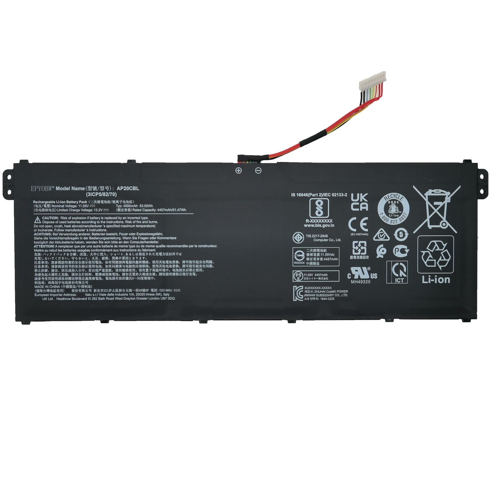 EPYOBW AP20CBL Laptop Battery 53Wh Compatible with Acer Aspire 5 A515-45 A515-46 A515-56 A515-56T A515-56G / Aspire 7 A715-43G / Aspire Vero AV15-51 /