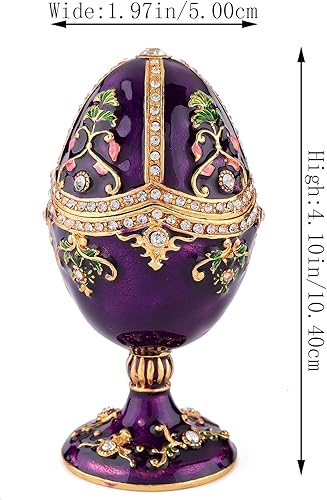 Miniatura 4 de QIFU Caja de baratija de huevo de Pascua púrpura pintada a mano de estilo vintage con esmalte rico y diamantes de imitación brillantes, regalo único