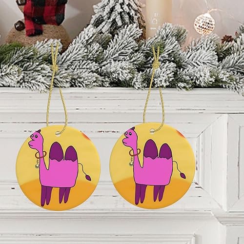 Miniatura 8 de Camel in Cartoon Desert Pattern Christmas Ceramic Round Pendant Decoration - Festive Hanging Ornament for Stores, and Homes -2.9 in