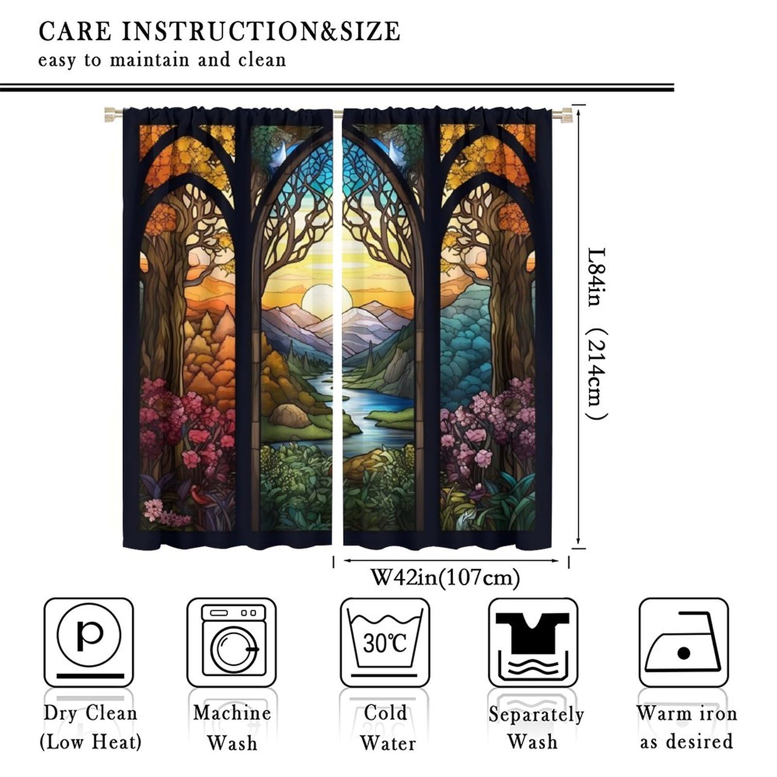 VUMIVI Stained Glass Blackout Curtains - Vintage Abstract Patchwork Design, 84x84 Inches, 2 Panels - View #6