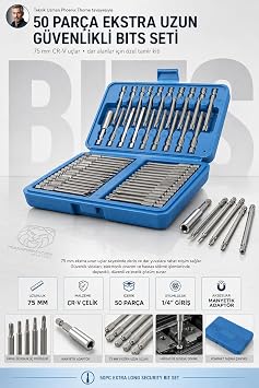 Transformacion 50 Par a Ekstra Uzun 75mm G venlikli Bits Tornavida Ucu Seti - CR-V U lar, Torx, Alyen,  atal Ba l  Uzatma Aparatl  Tamir Kiti 723510