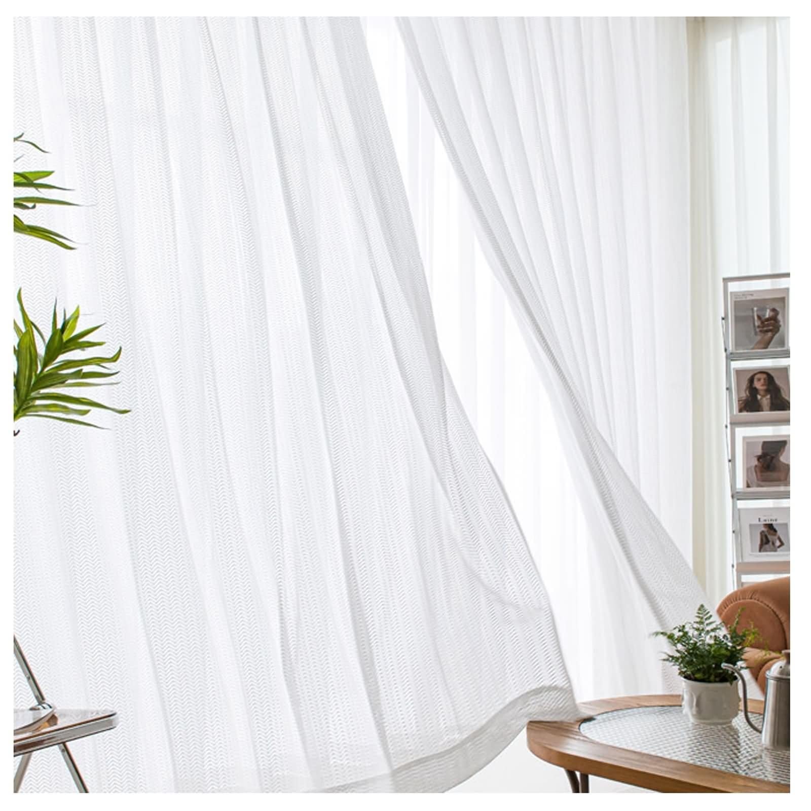 Rideaux voilage blancs à chevrons creux lot de 2 par 107x115cm