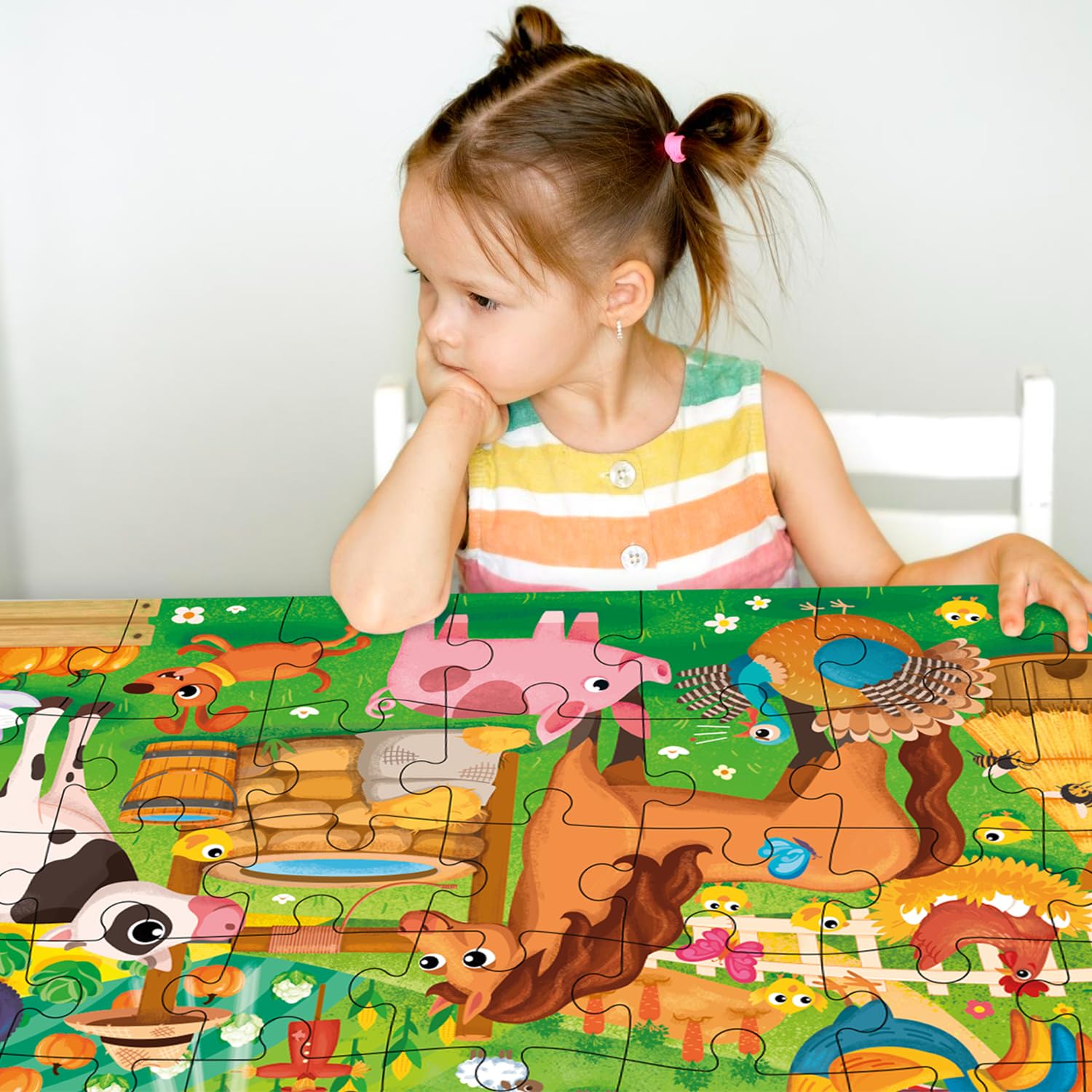 QUOKKA Puzzle gigante per bambini dai 3 ai 5 anni – 48 pezzi puzzle fattoria extra spessa 60 x 90 cm da 3 a 5 anni I attività educativa per ragazzi e ragazze I scatola premium con manico robusto