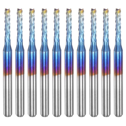 10 Uds. Fresas de extremo CNC Router Bits 18 "Shank 0.079 in Blue Coated Tungsten Carburo Fresas para PCB Acrílico Madera Aluminio Metal