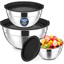 Herogo Stainless Steel Mixing Bowls with Lids Set of 3, 1.5/3/4.6Qt, Black