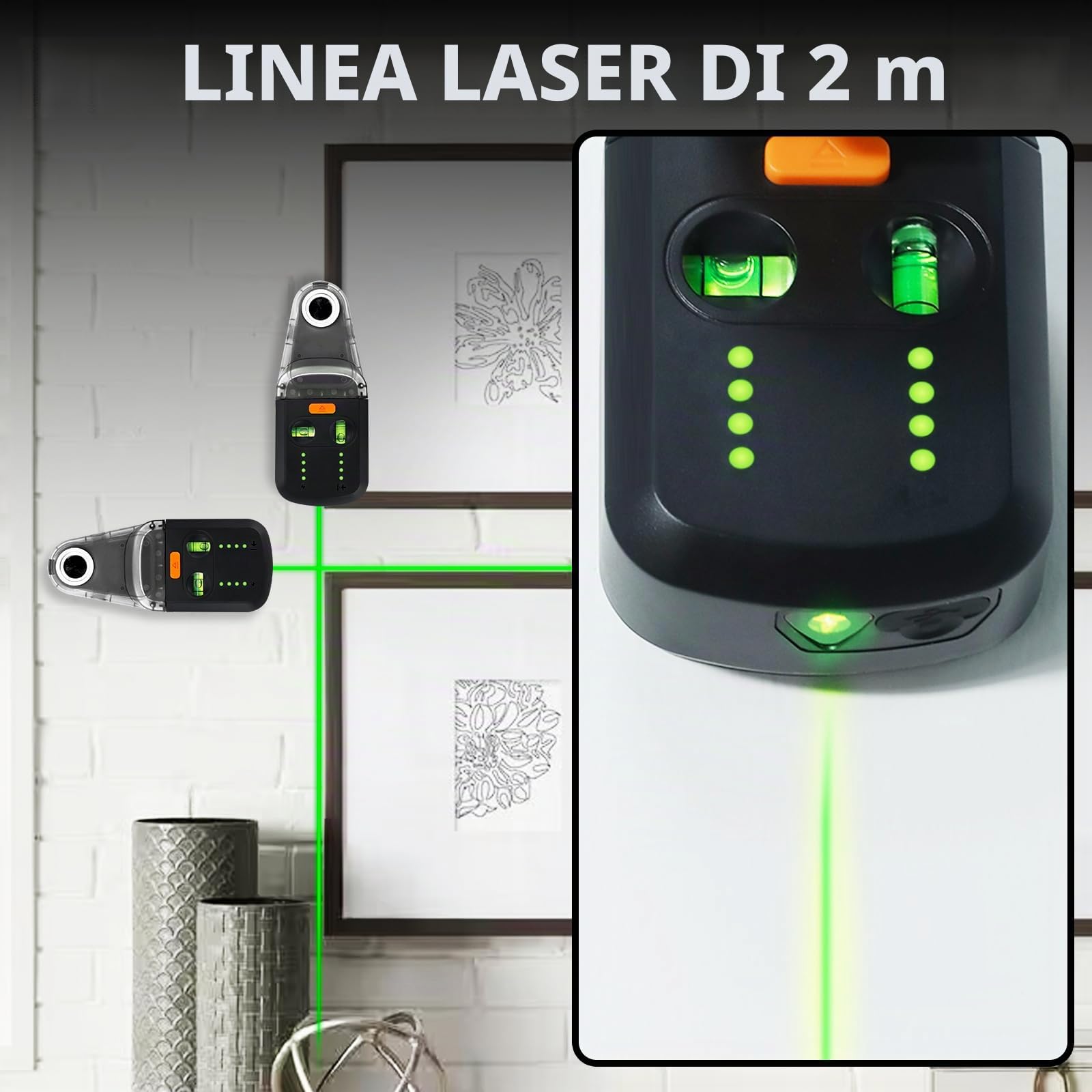 Aspirapolvere per Trapano Elettrico 3 in 1, Capacità di Carico 5KG, Supporto a Parete con Livella, Laser Verde da 2 Metri, Grado di Protezione IP54, per Falegnameria e Costruzioni Edilizie