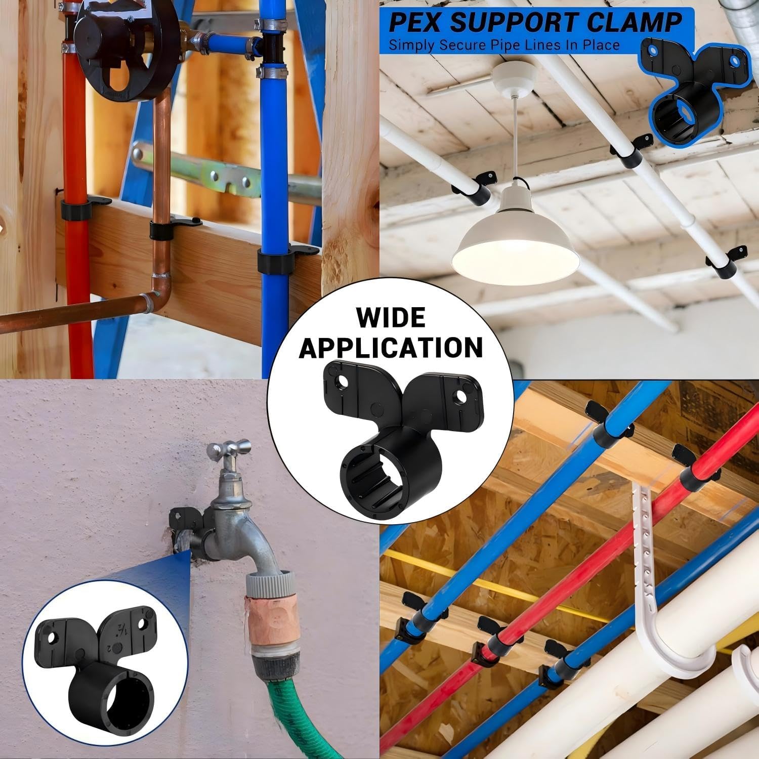 LAZIRO 3/4Inch Pex Suspension Pipe Clamps,Tubing Supports for Pex, Copper, Cpvc Pipe, Butterfly Style，Heavy Duty Black Tubing Support Brackets with Mounting Holes (3/4inch)