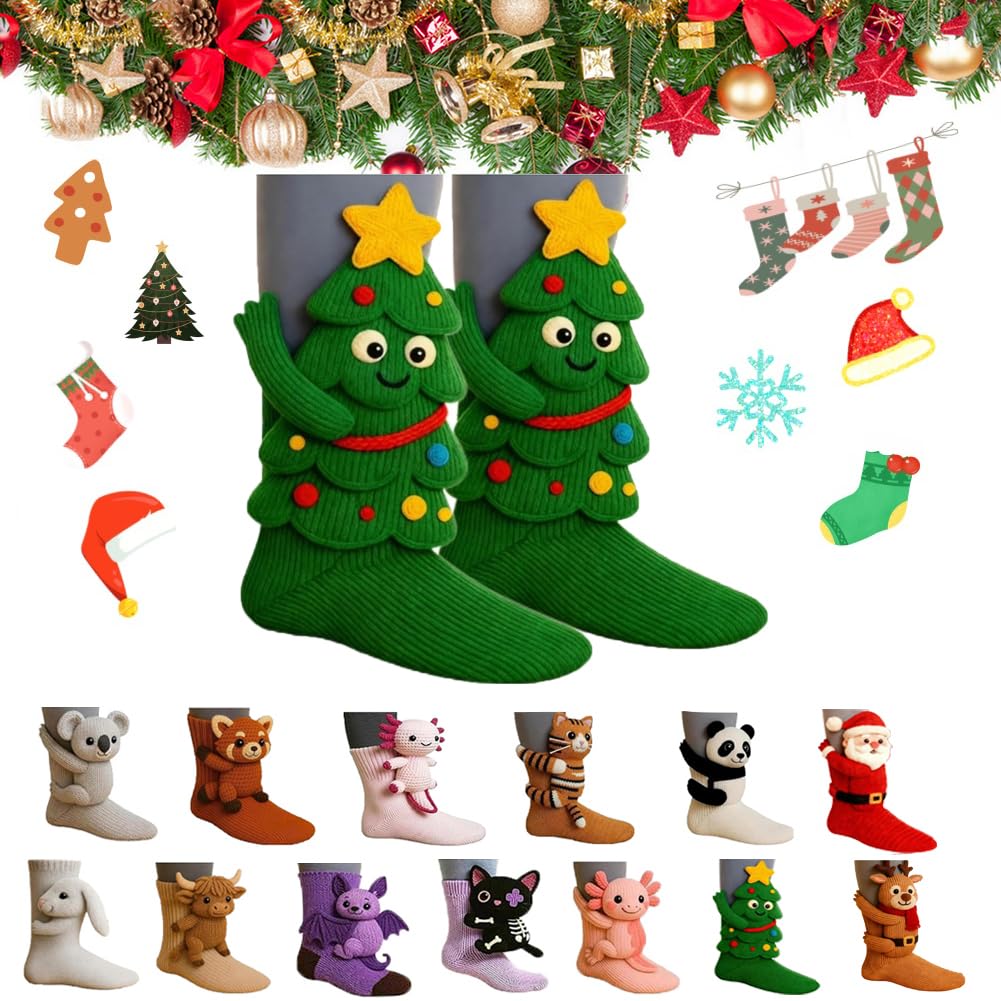KIGKYO 3D Knit Animal Socks New Novelty Floor Sock for Christmas,Cute Hand Crochet Knit Sock,Cute Novelty Animal Socks,Warm winter floor socks for adults and children (Style 02)