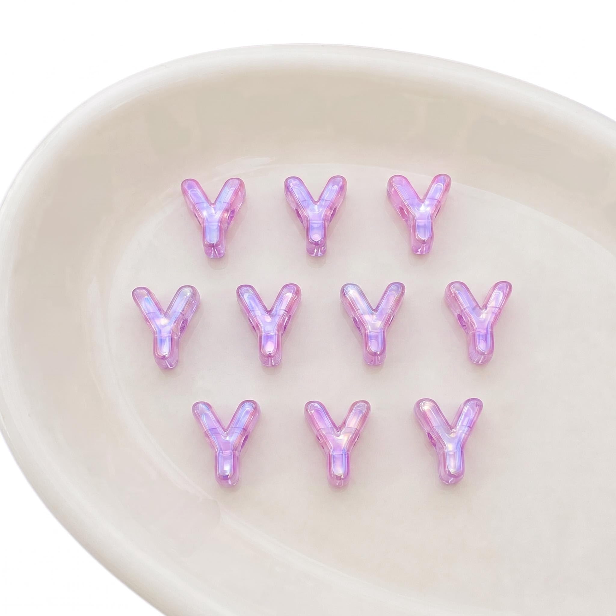 Letter Beads 10pcs, Large Acrylic Alphabet Beads with 6mm Hole, Iridescent Holographic UV Plated for Bracelet Making, Jewellery, Keyrings & Craft (Iridescent Purple, Letter Y)