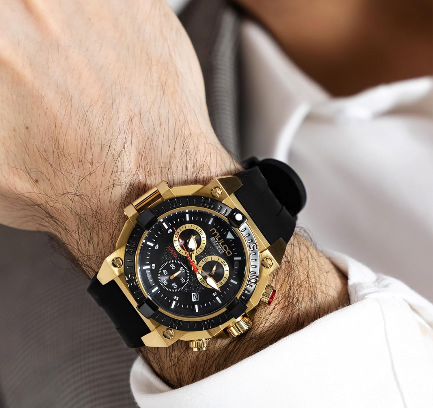 MULCO Watches for Men - Buzo, Stainless Steel Case with Wrist Silicone Band or Stainless Steel Strap, Quartz Chronograph Movement, Large Face Analog Display, 100m - Waterproof