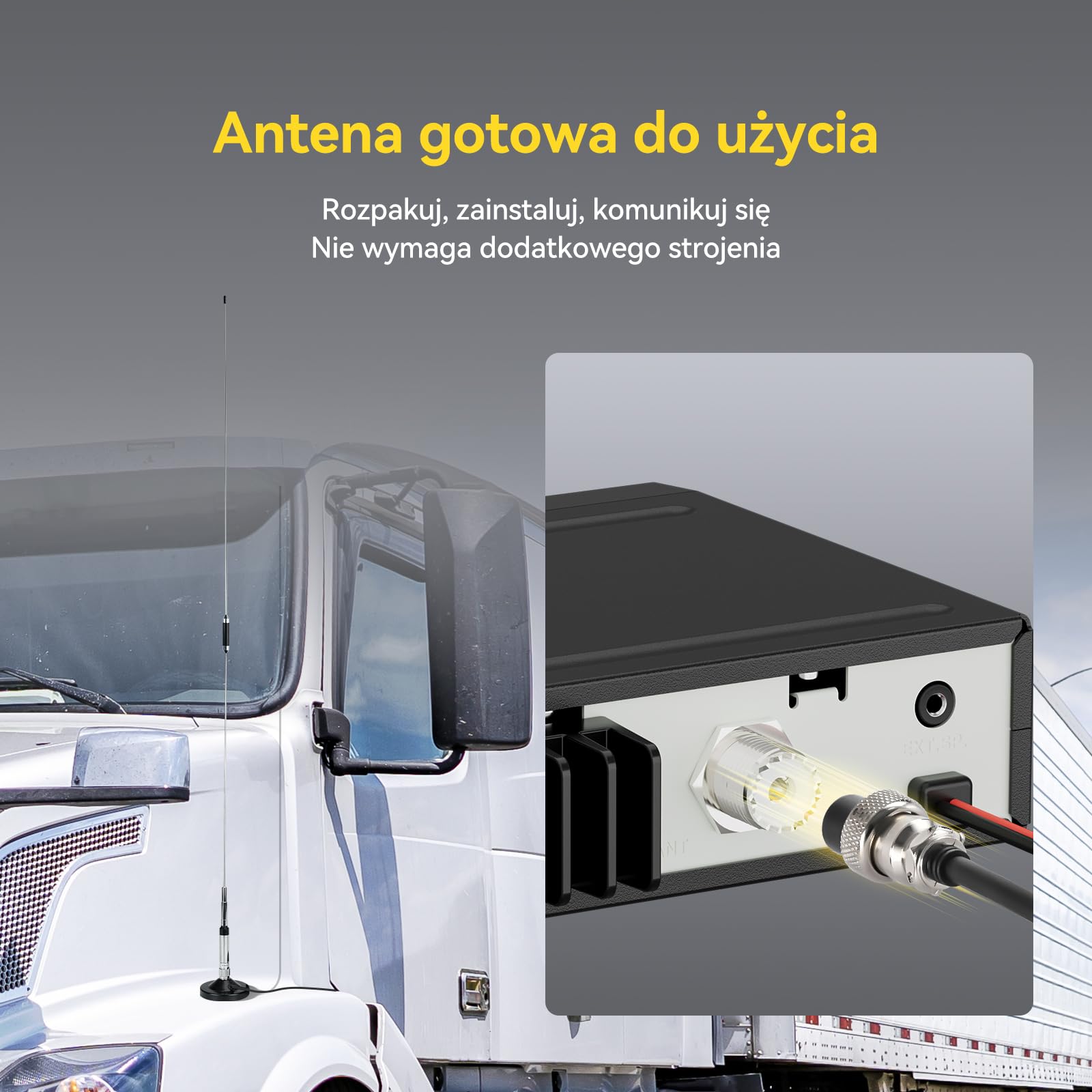 Retevis MB63B Radio CB z anteną, AM/FM, Kolorowy Wyświetlacz Lcd, Redukcja Szumów Nrc, Ctcss/Dcs, Vox, 40 Kanałów, Emg 9/19 Kanałów, Radio Cb Dla Zespołów Terenowych (1 Sztuka, Czarne)