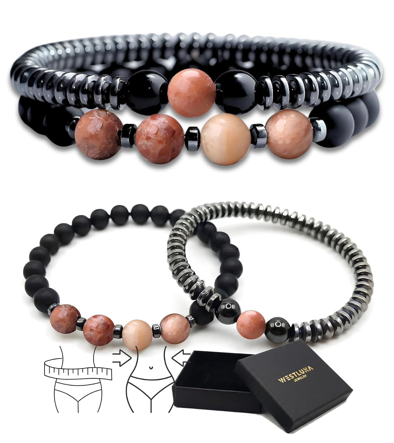 Magnetic Hematite Bracelet for Women, Black Bracelets for Women for Slimming Energy Balance, Healing Bracelets for Women with Natural Stones