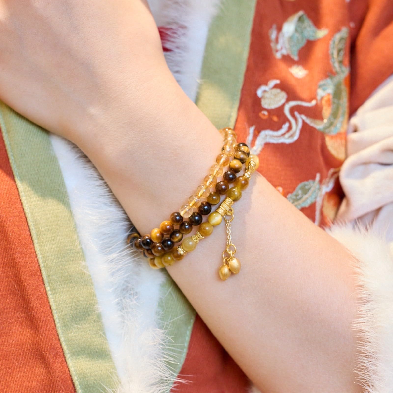 Braccialetto Donna Bracciale Fortunato A Doppio Filo, Impilabile per Buona Fortuna-Marrone
