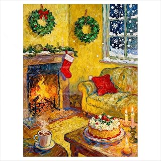 Cozy Fireplace Paint by Numbers Kit for Adults - DIY Winter Living Room Painting on Canvas 16x20 Inches, Frameless Acrylic Paint Set, Suitable for Beginners, Art for Home Decoration or Gifts