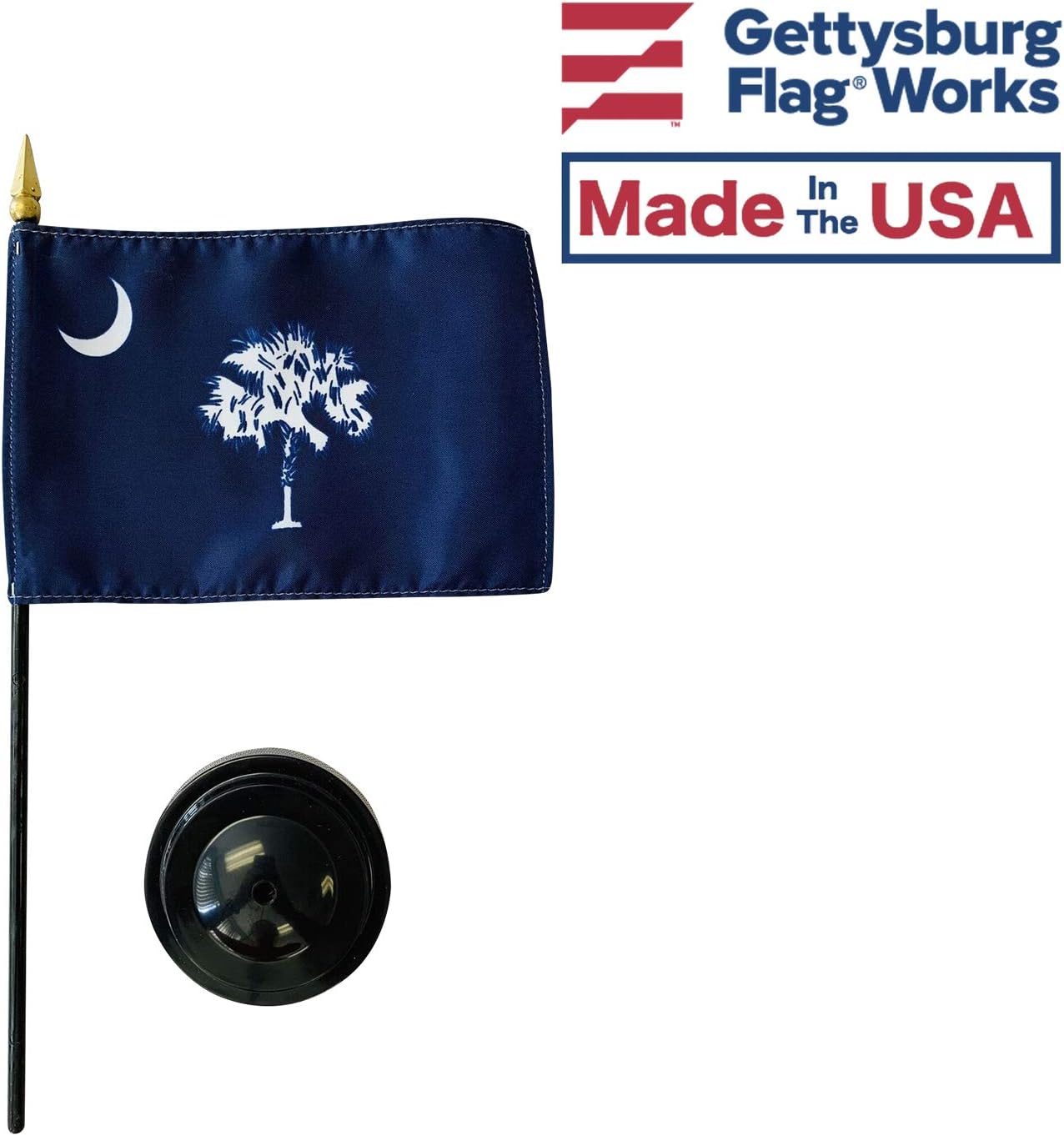 Set of 3 4x6" E-Gloss South Carolina Stick Flag with Plastic Table Base - Made in the USA