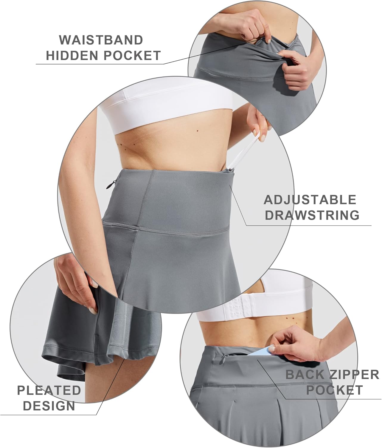 ZUTY 18" High Waisted Tennis Skirt for Women Skorts Skirts with Pockets Casual Modest Long Golf Athletic Running - Image 4