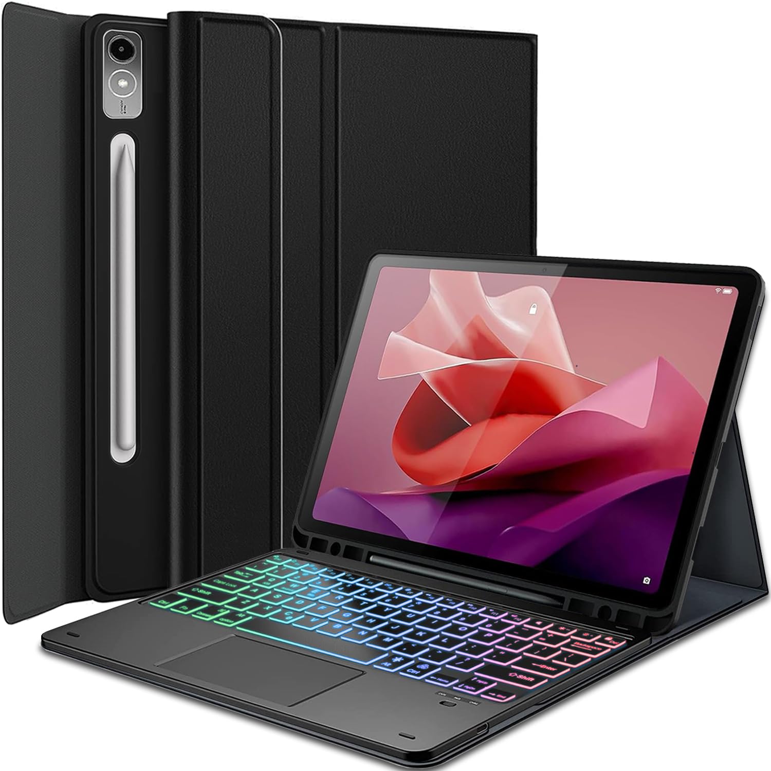 Nanhent Touchpad Keyboard Case for Lenovo Tab P12 12.7 Inch Tablet 2023, 7 Color Rainbow Backlight Detachable Bluetooth Trackpad Keyboard Folio Smart