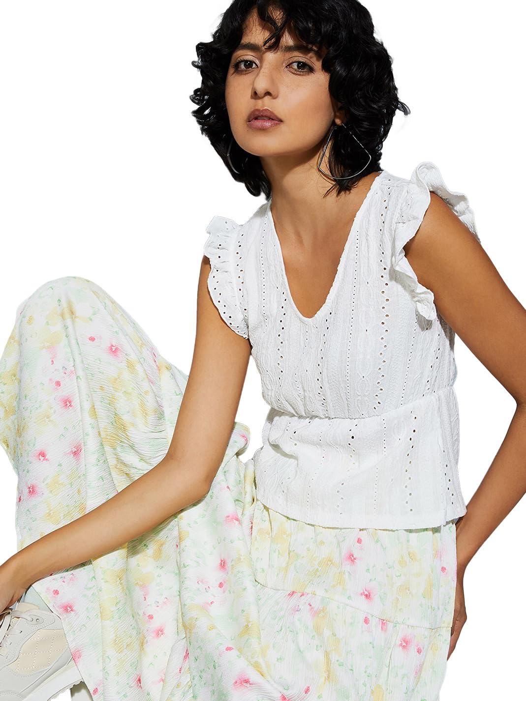 Women Cotton Regular Fit URB_N Schiffili Peplum Top