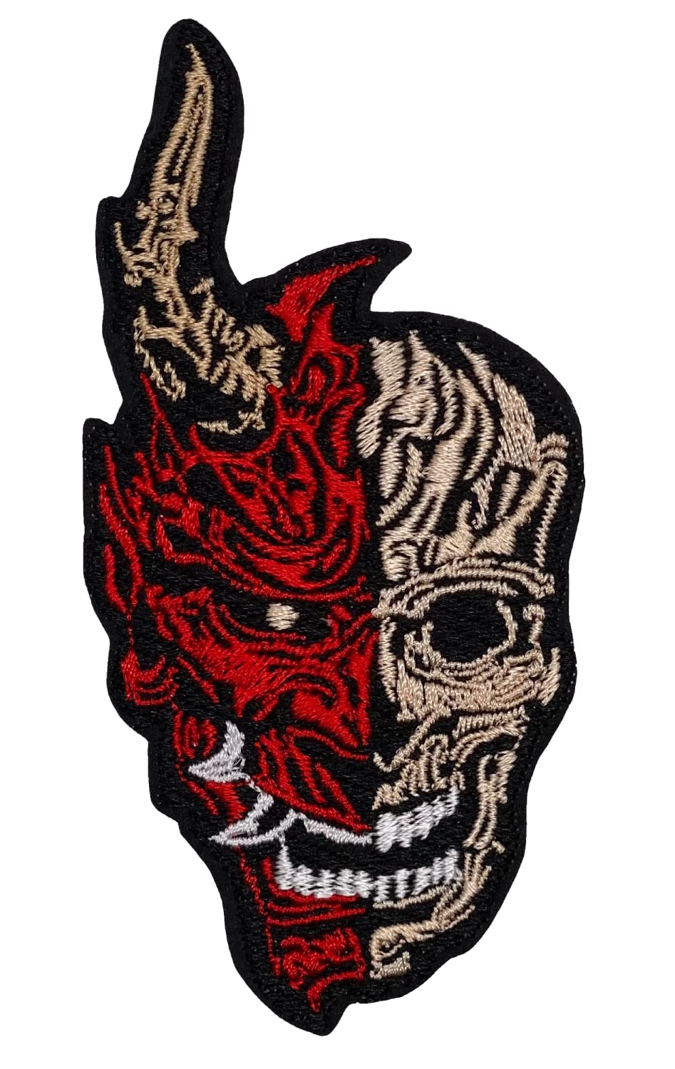 BOHAQA Half Skull Half Hannya Patch 4" - Cool Japanese Demon Oni Patch - Iron On/Sew On