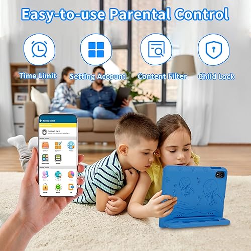 Miniatura 6 de WXUNJA Tablet Android 15 Kids 2025, tabletas actualizadas de 10.1 pulgadas con procesador Octa-Core, batería de 6000 mAh, espacio para niños,