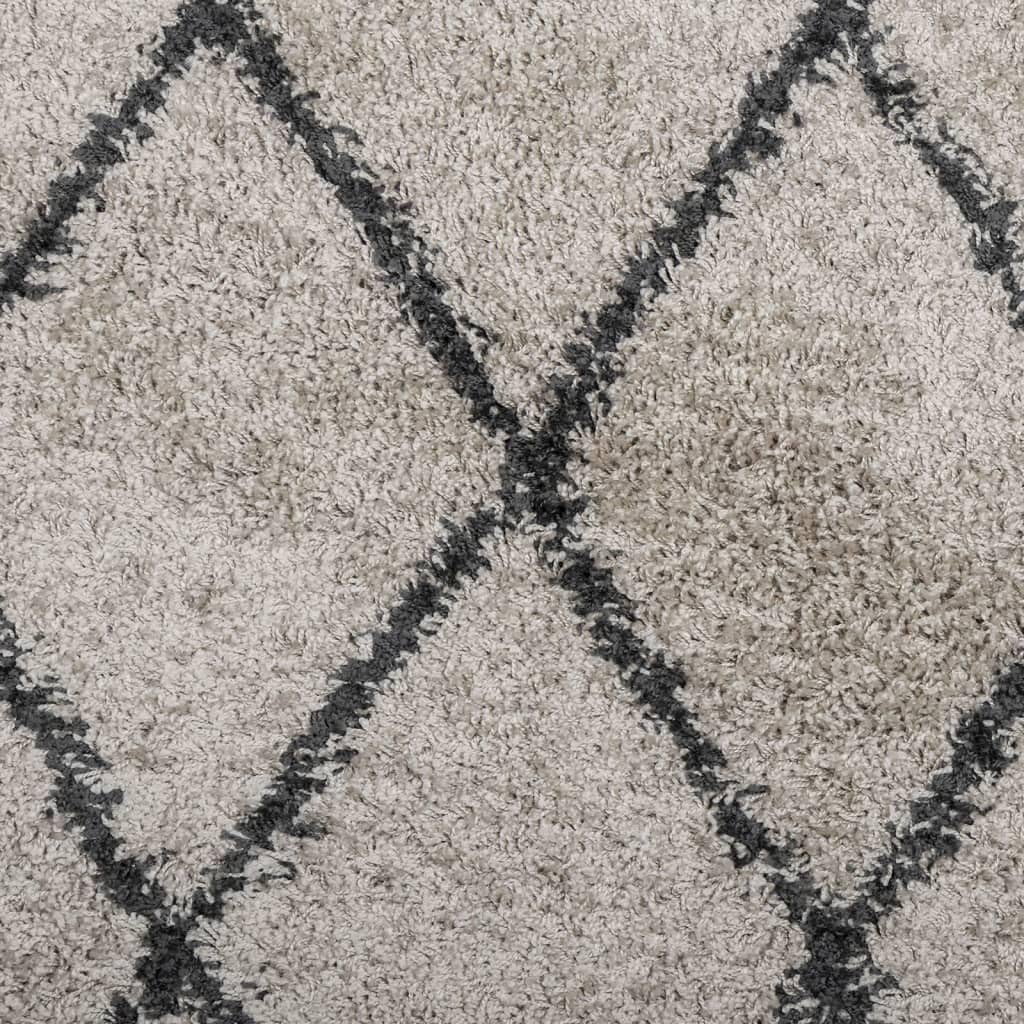 Shaggy-Teppich Pamplona Hochflor Modern Beige Anthrazit Ø 100cm, Weich Flauschig, Schadstoffgeprüft, Ideal für Wohnzimmer, Schlafzimmer, Fußbodenheizung, Heimtextilien