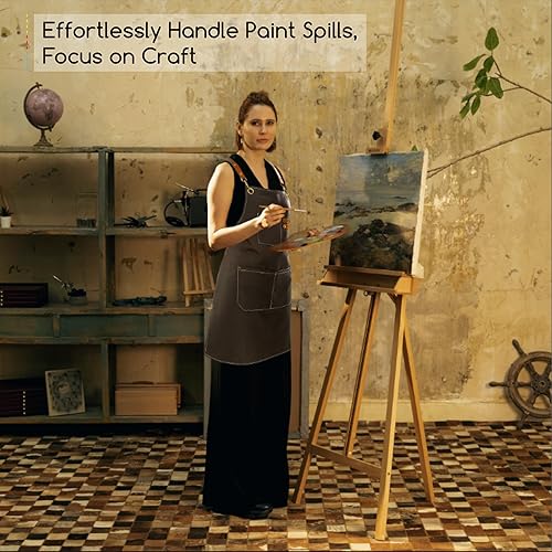 Miniatura 6 de MEEDEN Delantal de pintura para hombres y mujeres Delantal de arte de lienzo impermeable ajustable con 3 bolsillos, delantal de artista para pintura