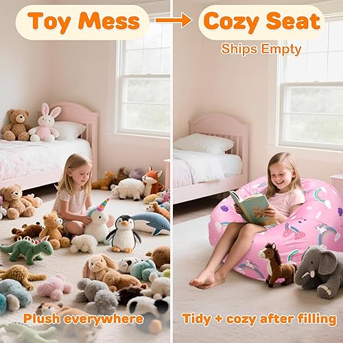 Miniatura 18 de Lukeight - Puf de almacenamiento de animales de peluche para niños, funda para puf de dinosaurio con cremallera para organizar la habitación de