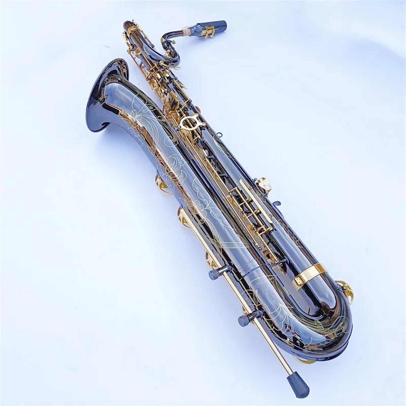 Sassofono Baritono Professionale In Tubo Di Ottone Con Superficie Unica Placcata In Nichel Nero, Strumento Sax Con Custodia