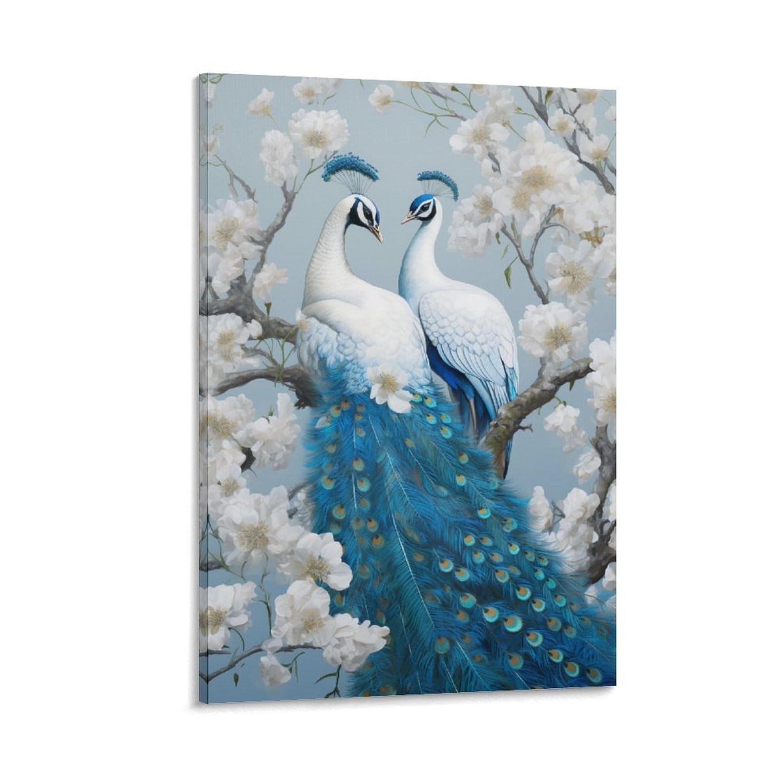 Gmukiffy Rustic Peacock Painting On Canvas Wall Art Beautiful Peach Blossom Animal Modern Stretched And Framed Canvas Prints Artwork For Home Decorations Ready To Hang Wall Decor 12X18inch(30X45cm)