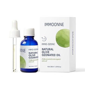 IMMO Ozonated Olive Oil - Organic & Nature for Skincare, Rich in Reactive Oxygen, 100% Pure Ozone Oil for Face & Body Care, Glass Dropper Bottle, 1.01 fl oz / 30 mL