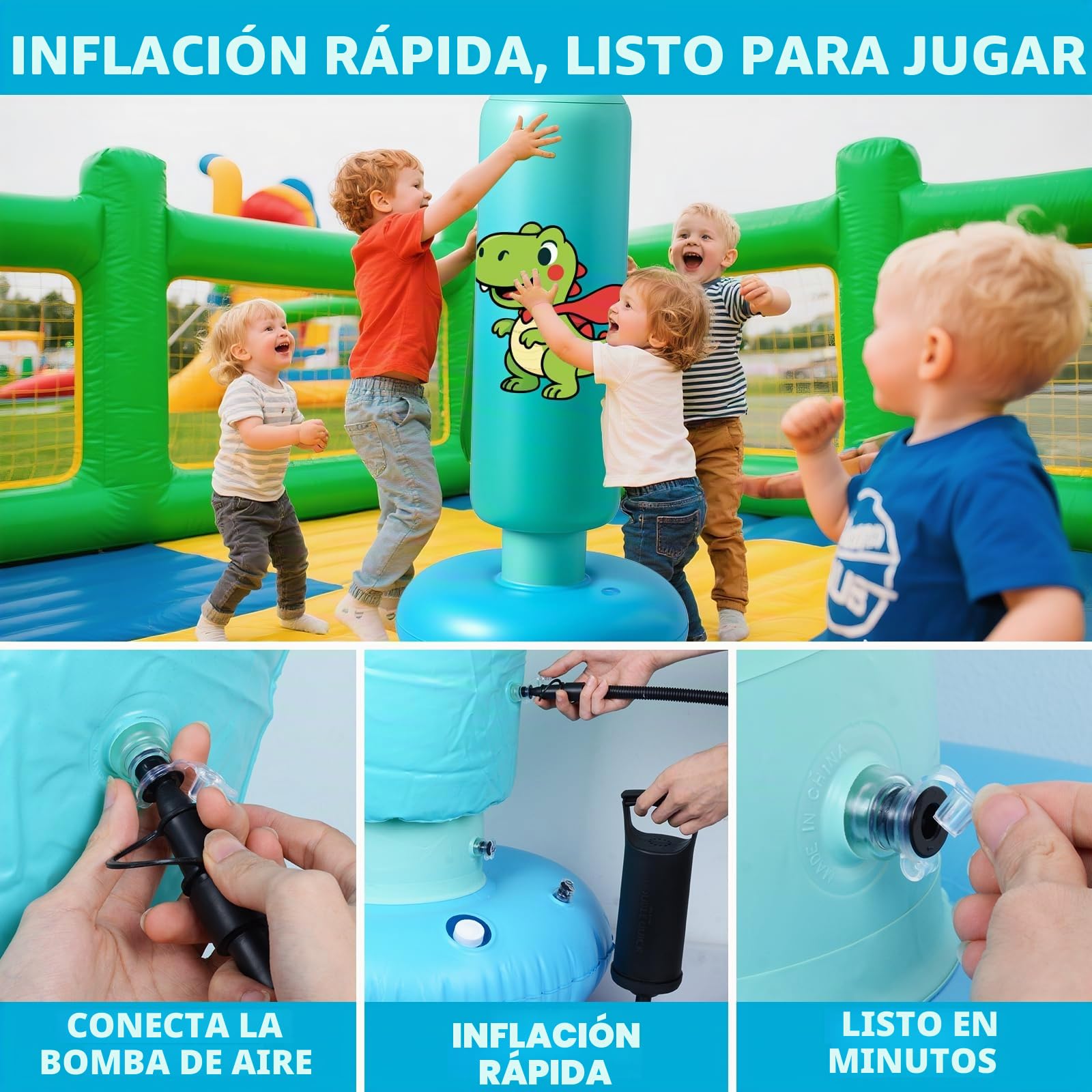 Saco de Boxeo de Pie, 120 cm Saco Boxeo Niños, Inflable Bolsa De Boxe con Guantes y Bomba para Practicar MMA Karate Taekwondo Punching Ball para 3-8 Niños
