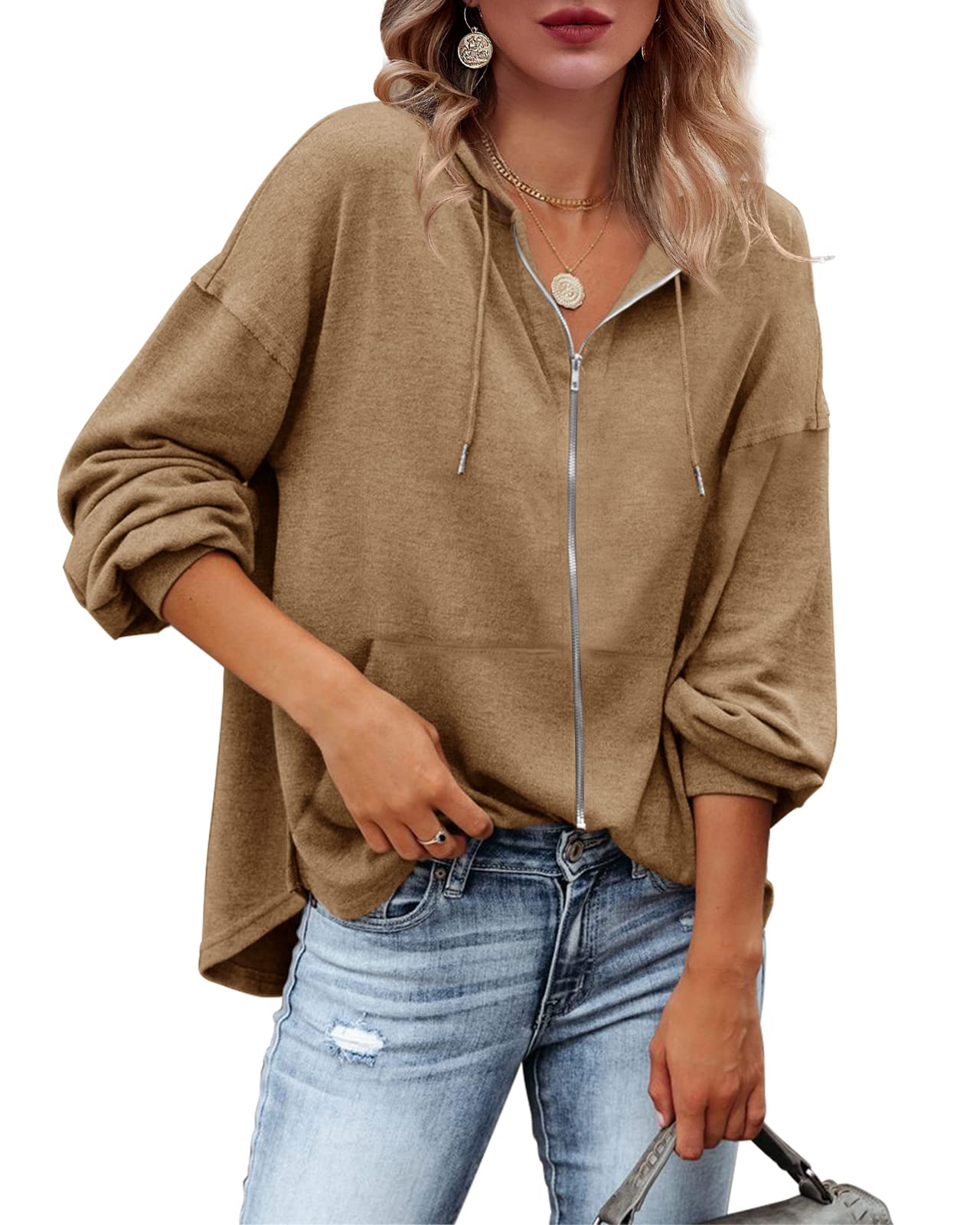 ZatanaroniWomens Zip Up Hoodies Loose fit Sweatshirt Casual Long Sleeve Shirts for Women Pullover Tops With Pocket