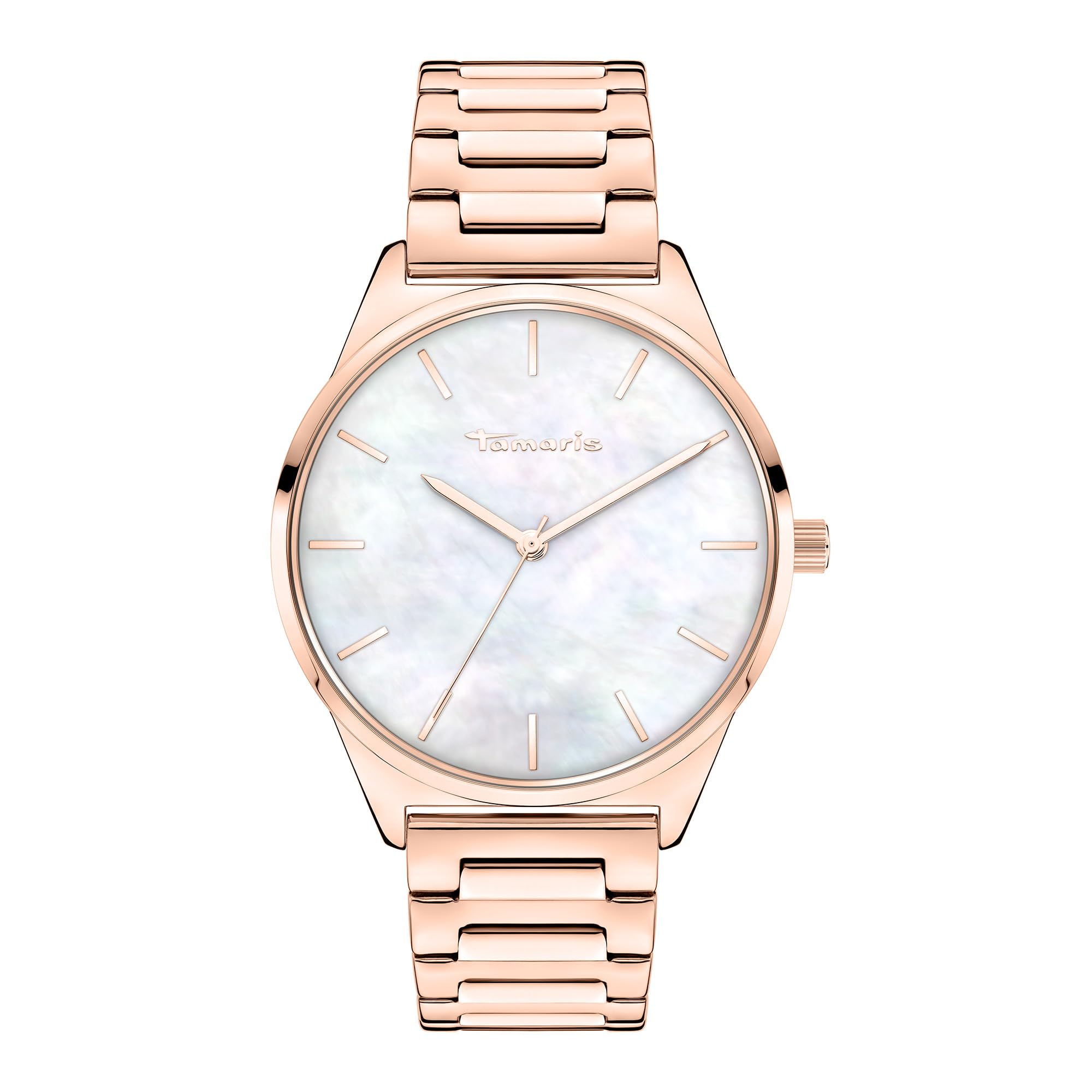 Tamaris Reloj de Mujer - Grande, Deportiva-Elegante Reloj de Pulsera 38mm, Band de Acero Inoxidable, Zirkoniasteine, MOP/Perlmutt, Plata, Rold, Oro Rosa, 3 ATM Wasserdicht