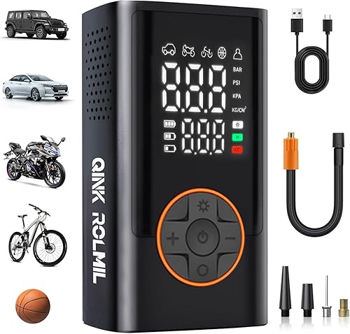 Inflador de neumáticos, compresor de aire portátil, mini bomba inalámbrica para bicicleta con pantalla digital de valores duales, bomba de aire de