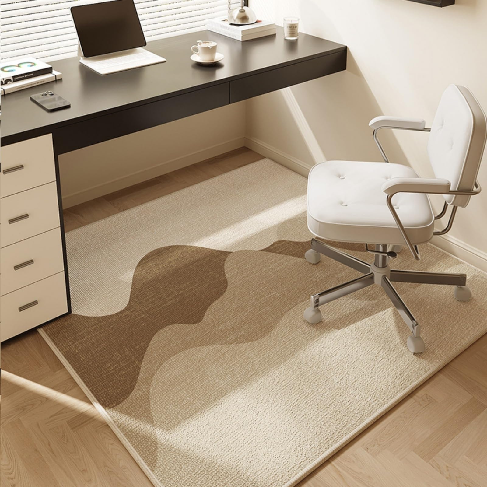 Tapete cuadrado moderno para silla de oficina para alfombras y suelos de madera dura, antideslizante, tapete de escritorio para juegos y suelos de madera, color marrón, 100 x 100 cm