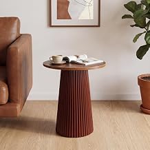 Fluted Round Side Table, Small Accent Table, Rattan Boho End Tables Modern Bedside Table Indoor Plant Stand, Rustic End Table for Living Room Bedroom Office Balcony Brown