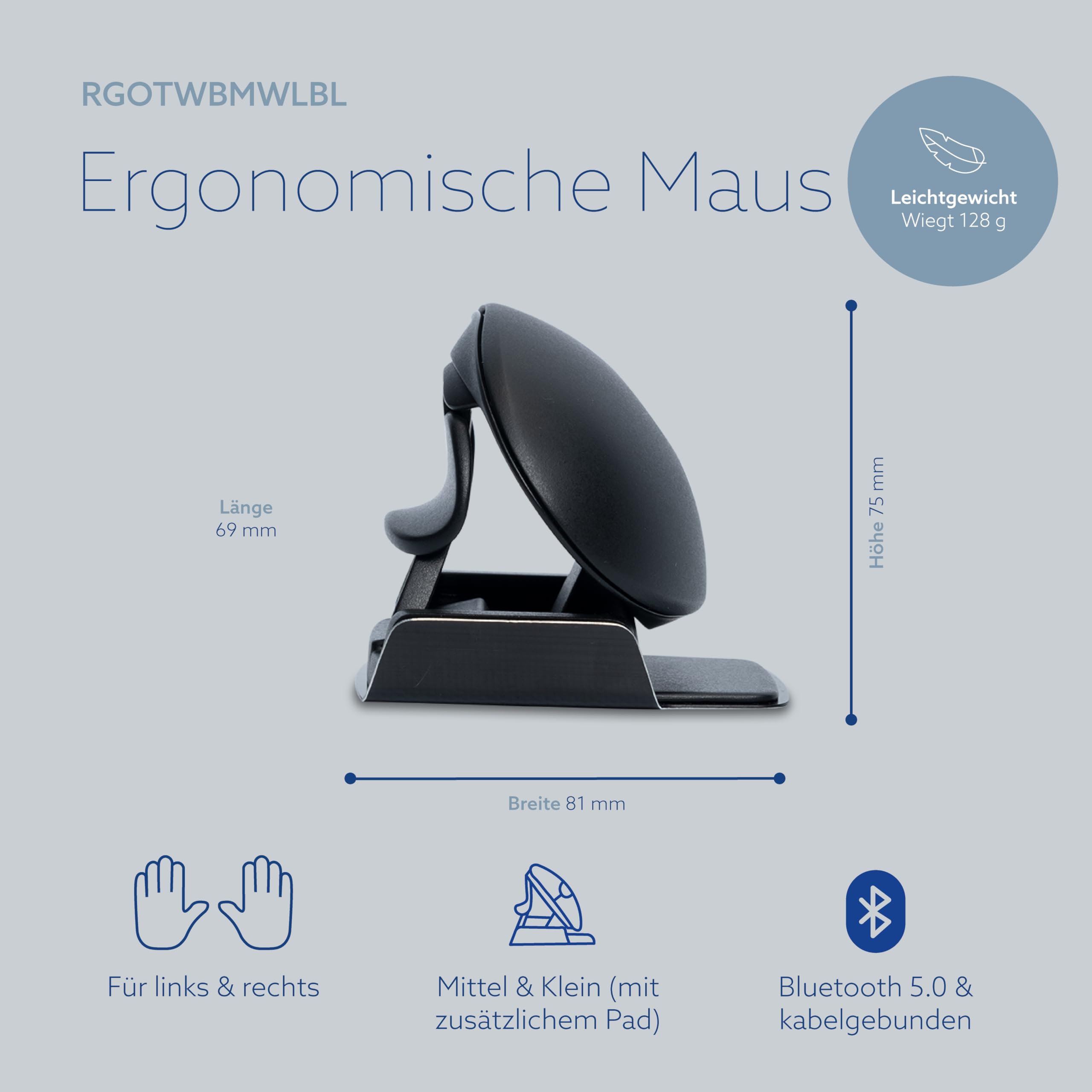 R-Go Twister Beidhändige Maus, Ergonomische Vertikale Design, Bluetooth&USB Verbindung, Mit Break Software, Vorbeugung Mausarm, Maus für Links- oder Rechtshänder, Kompatibel Windows/MacOS, Schwarz
