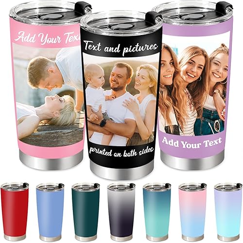 Vasos personalizados con texto de imagen, vaso de viaje personalizado de acero inoxidable con impresión de doble cara con aislamiento de 20 onzas,