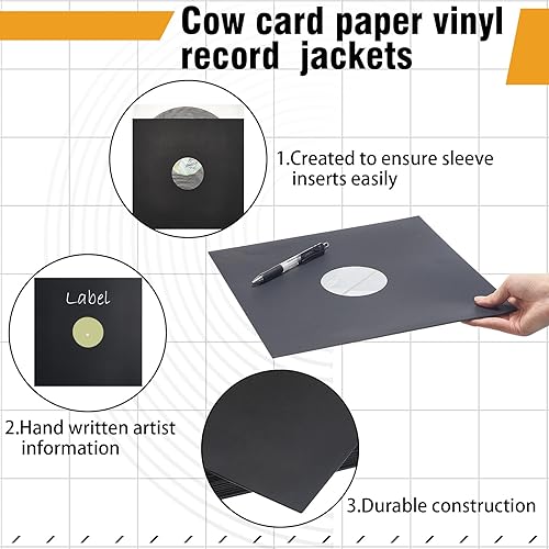 Miniatura 10 de Henoyso 80 fundas de disco de vinilo de 12 pulgadas que incluyen 40 fundas de álbum, 40 fundas interiores de vinilo, chaquetas de papel kraft para