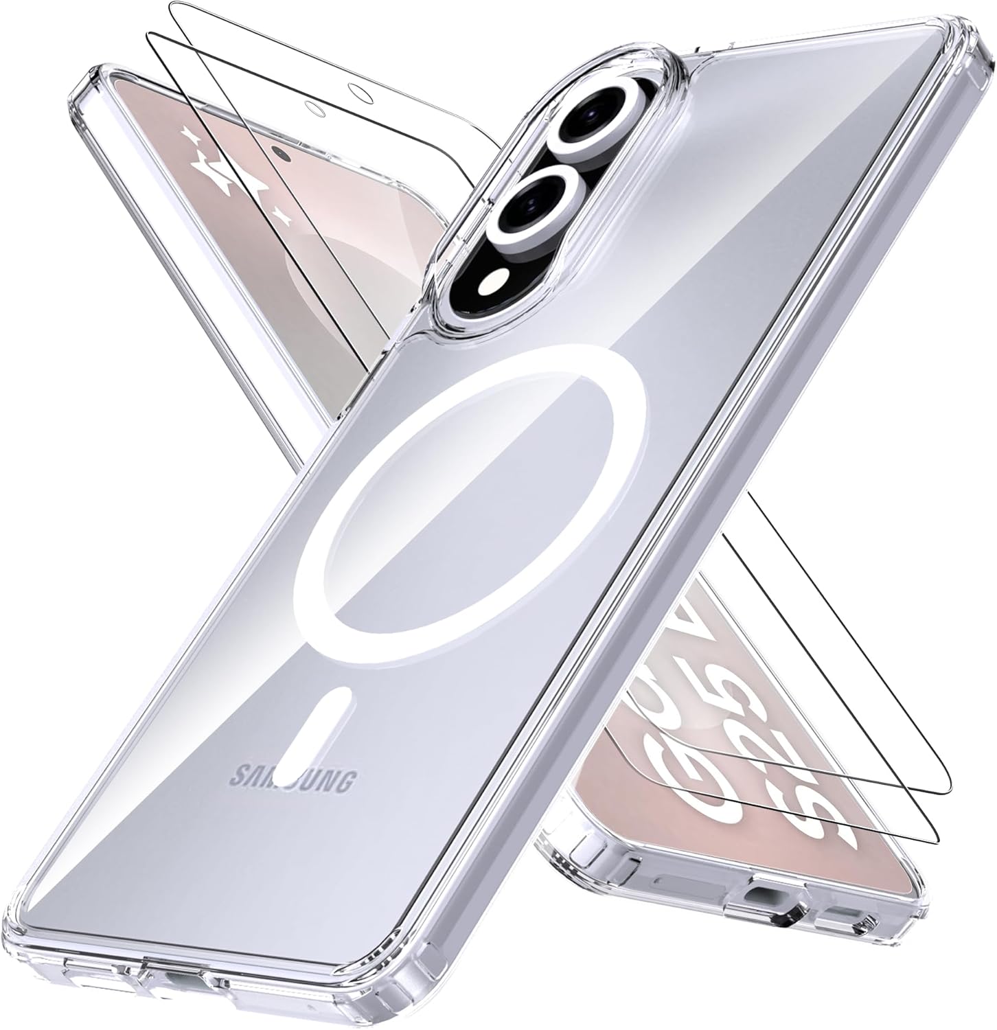 coque Samsung s25 Edge – Anoowkoa Coque Magnétique pour Samsung Galaxy S25 Edge 5G avec 2 Films de Protection d&rsquo;écran en Verre Trempé, Compatible MagSafe et Anti-Rayures, Compatible avec Samsung S25 Edge, Transparent